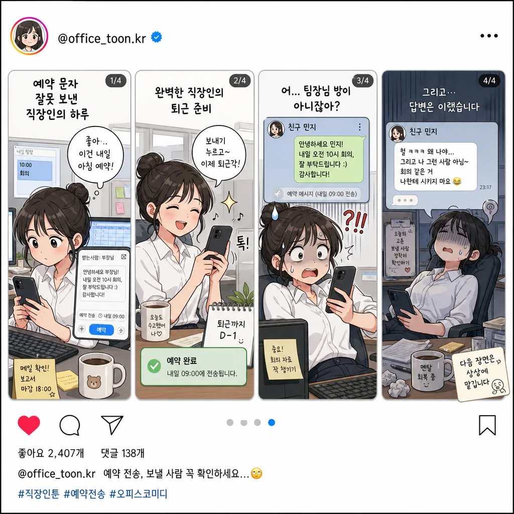 한국 인스타 스와이프 만화 (4슬라이드) 提示詞預覽