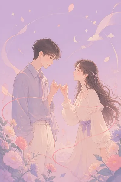 운명적 유대감을 담은 로맨틱 드림 플랫 일러스트 프롬프트 미리보기