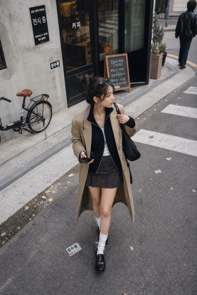 하이앵글 스트리트 패션 스냅 AI 프롬프트 미리보기