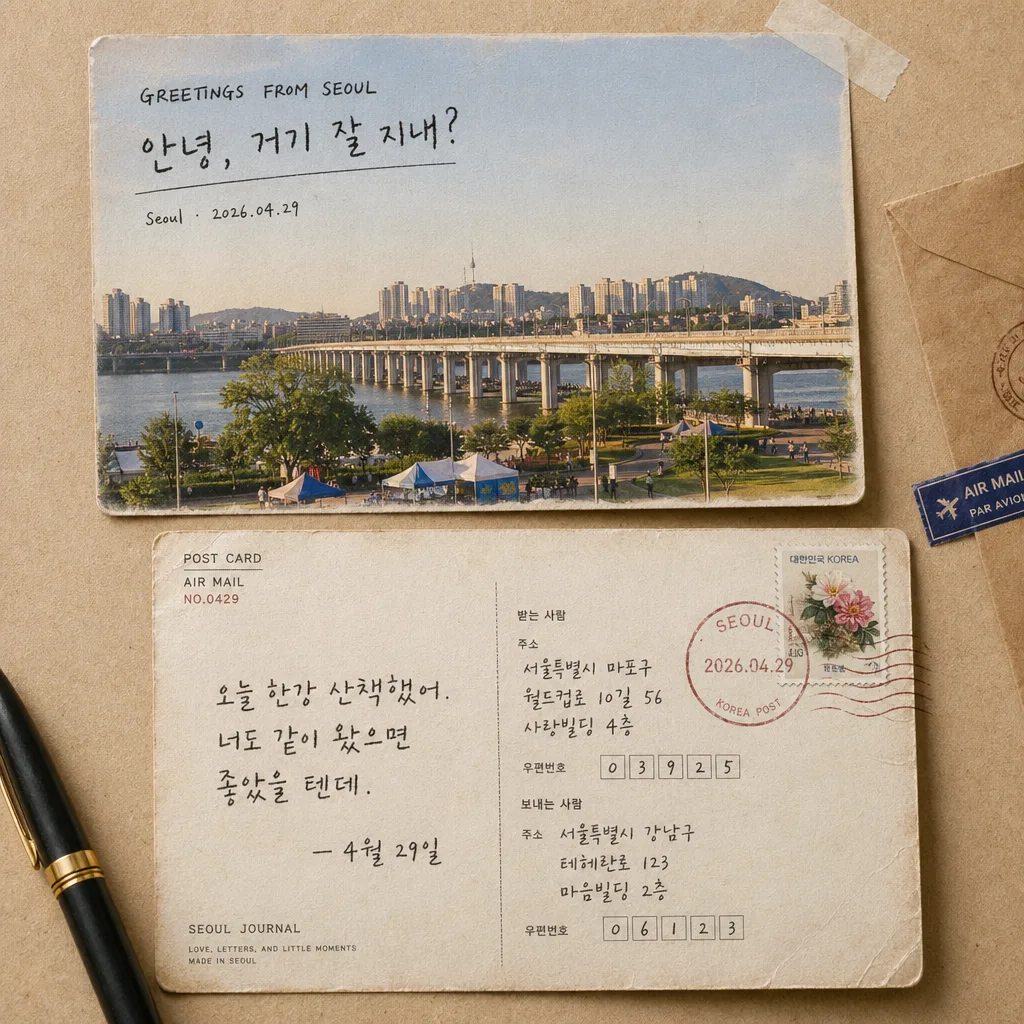 우편엽서 손글씨 메시지 提示詞預覽