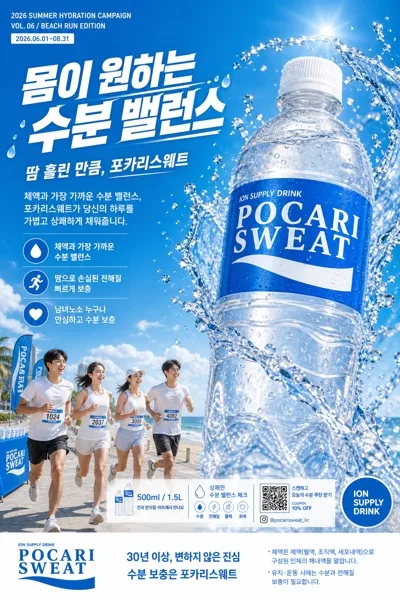 이온 음료 청량 광고 포스터 AI 프롬프트 미리보기