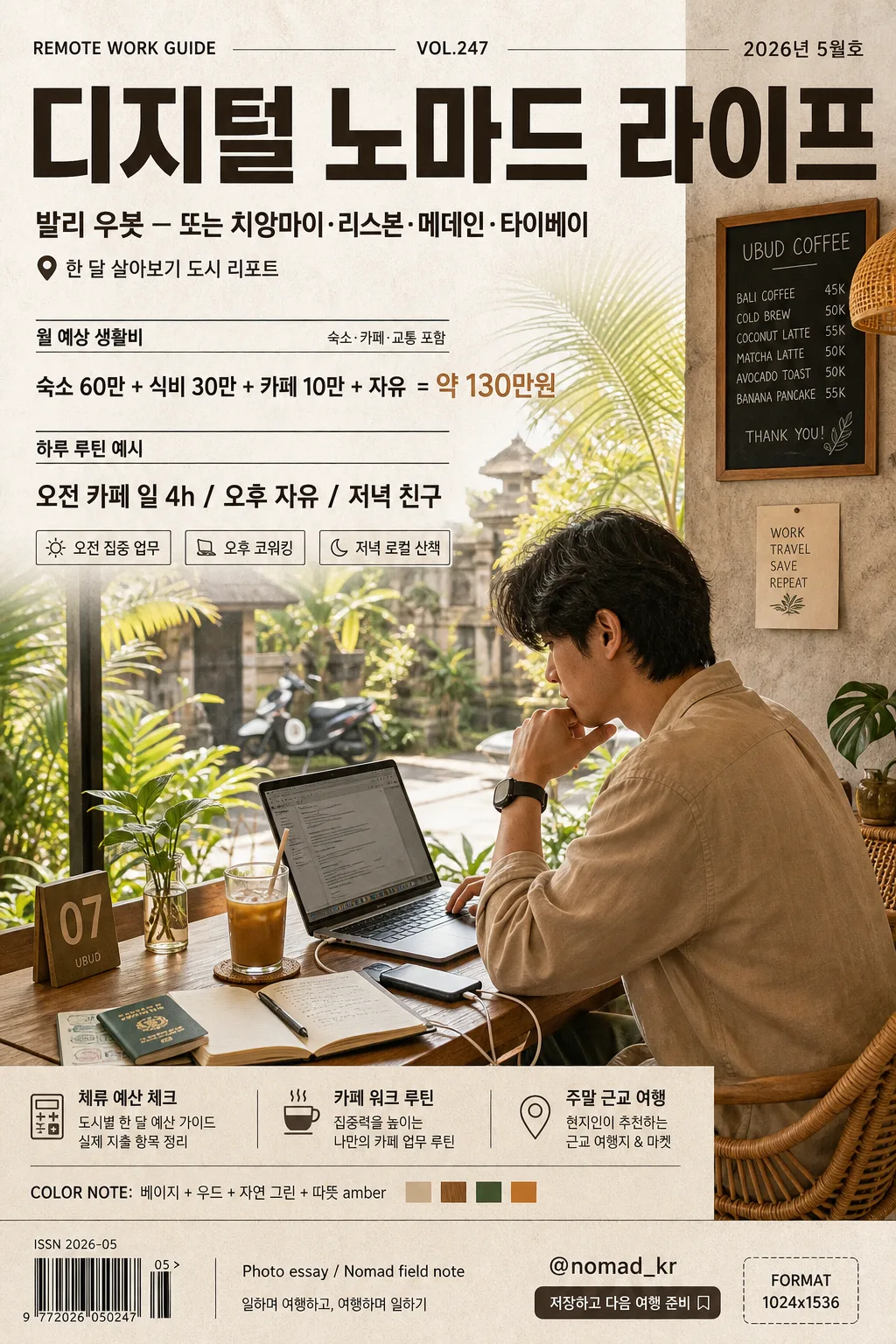 디지털 노마드 라이프스타일 (발리·치앙마이) Prompt preview