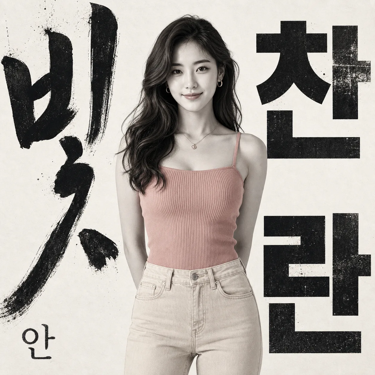 일본 글래머 감성의 흑백 인물 타이포그래피 매거진 포스터 프롬프트 미리보기