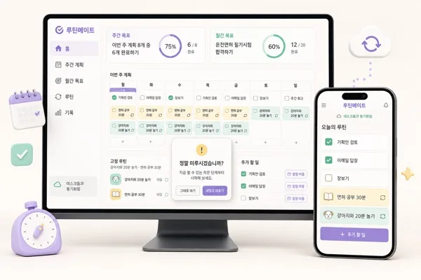 ADHD 맞춤형 주간 루틴 플래너 데스크톱·모바일 앱 UI AI 프롬프트 미리보기
