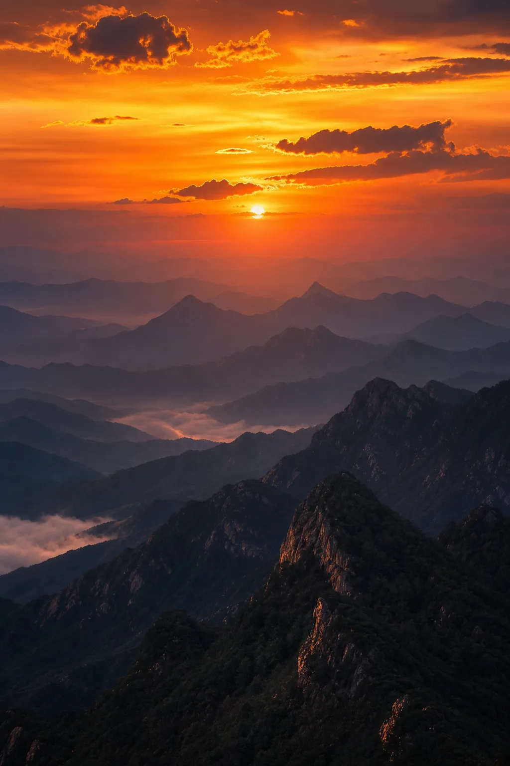 노을 산맥 파노라마 풍경 사진 미리보기
