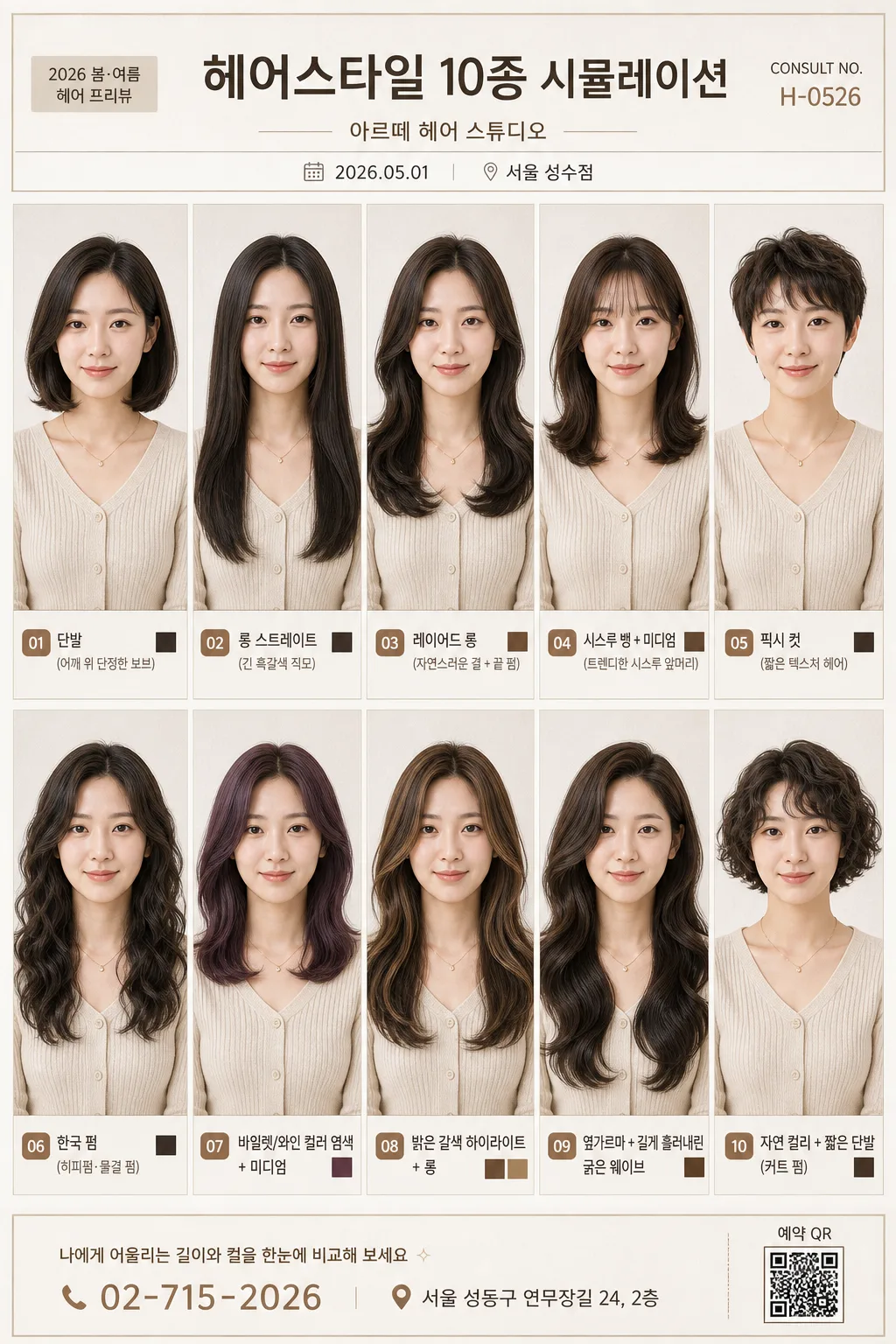 헤어스타일 10종 시뮬레이션 プロンプトのプレビュー