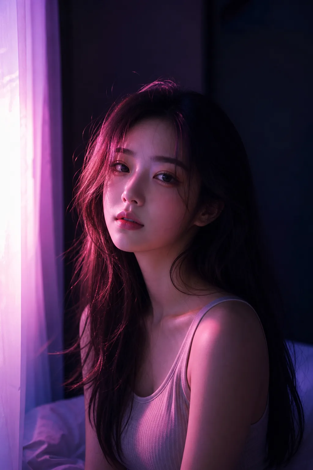 네온 조명 감성의 인물 초상 사진 미리보기
