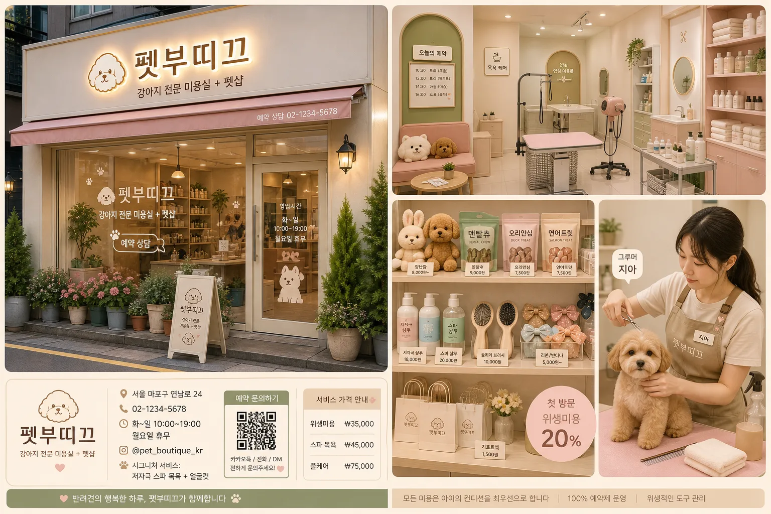 펫샵·미용실 매장 비주얼·굿즈 목업 Prompt preview
