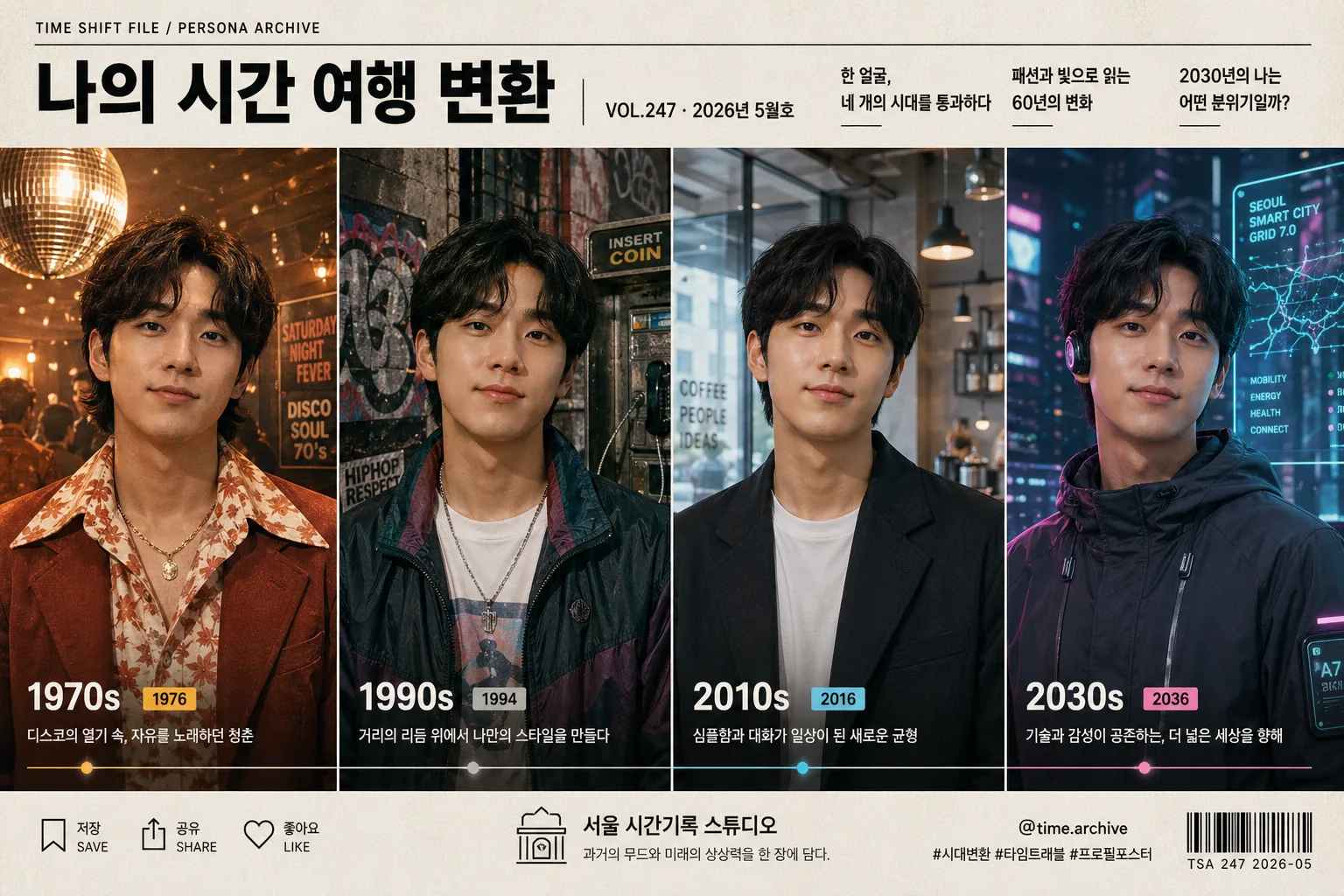 1970~2030 시대 변화 변환 プロンプトのプレビュー