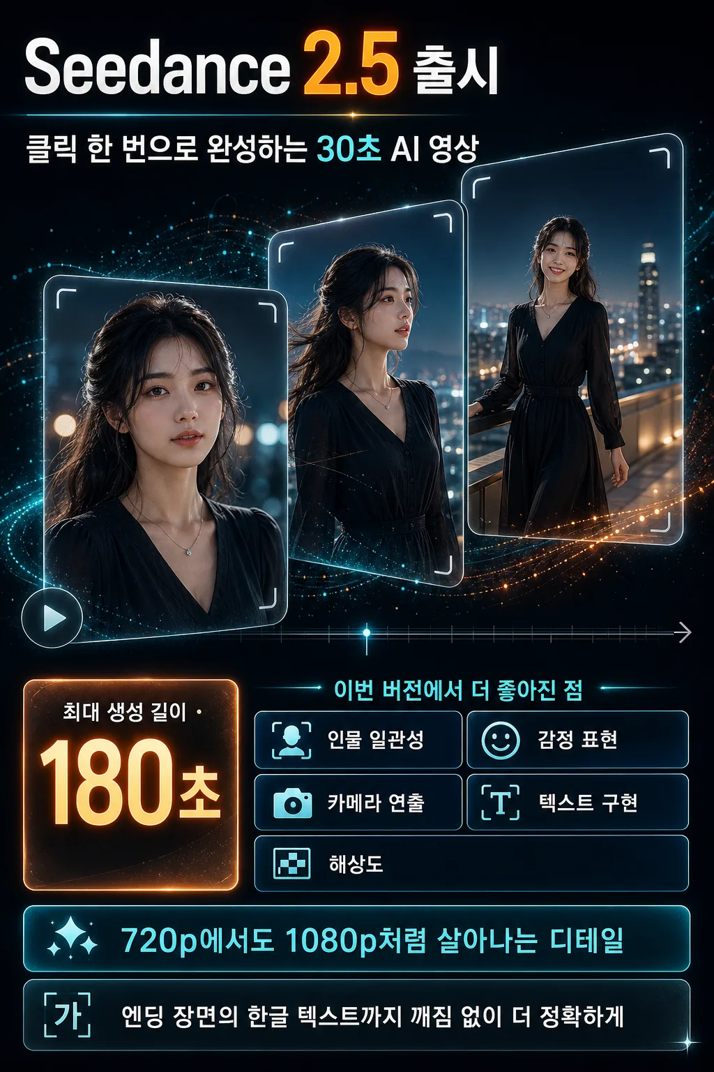 AI 영상 생성 서비스 신버전 출시 홍보 인포그래픽 포스터 프롬프트 미리보기