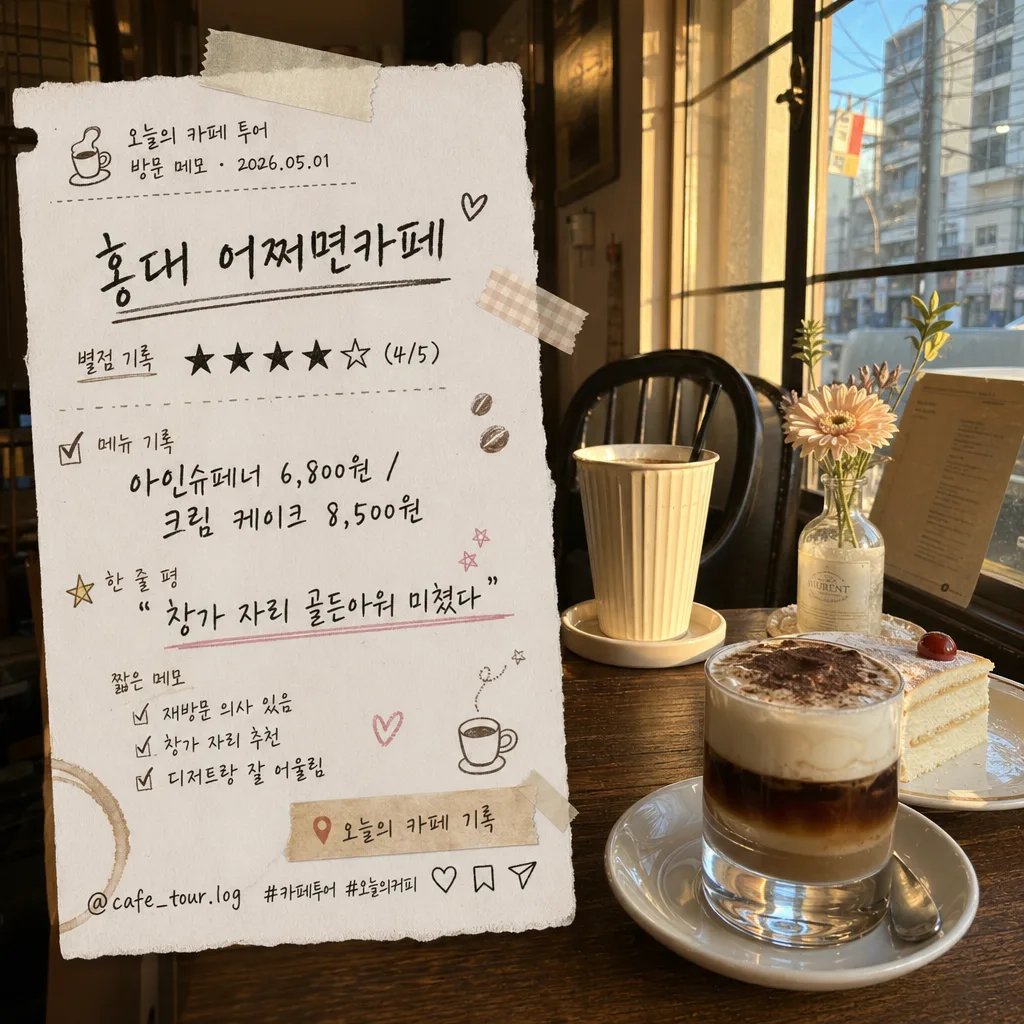 카페 투어 별점 손글씨 메모 Prompt preview