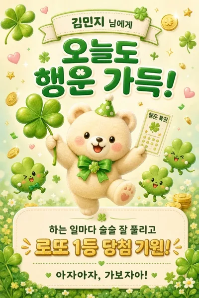 네잎클로버와 로또 1등 기원 행운 메시지 카드 AI 프롬프트 미리보기