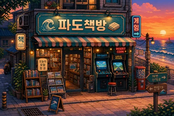 해변 도트책방 AI 프롬프트 미리보기