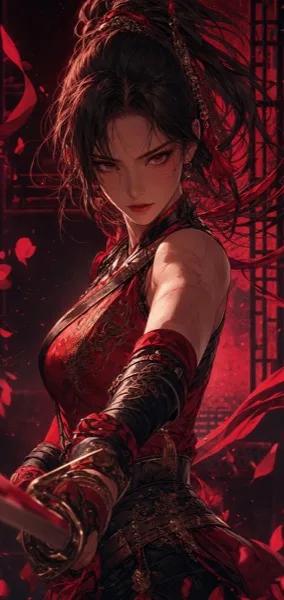 붉은 동양풍 무예 캐릭터 초상 일러스트 Prompt preview