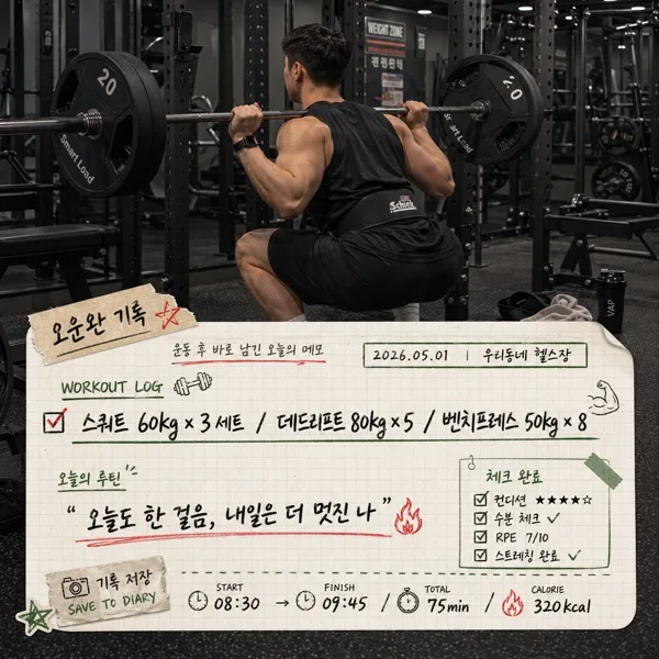 오운완 기록 손글씨 메모 AI 프롬프트 미리보기