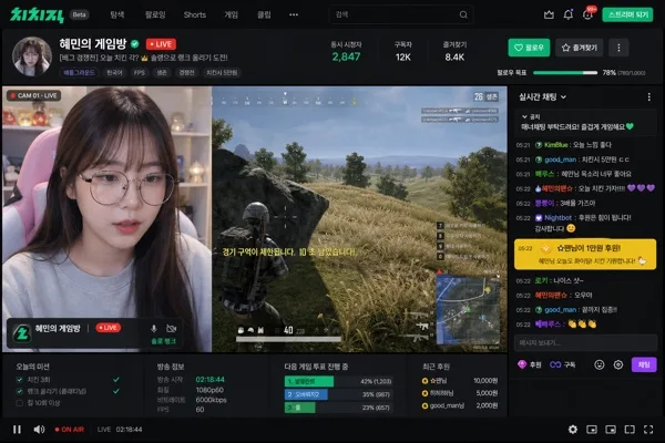 게임 스트리머 화면 목업 (Twitch·치지직 라이브) AI 프롬프트 미리보기