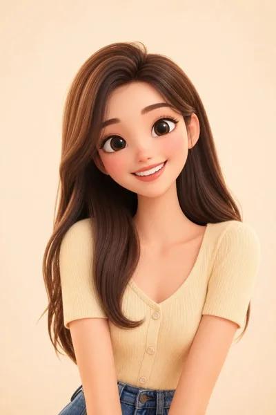 밝은 3D 소녀 캐릭터 초상 일러스트 AI 프롬프트 미리보기