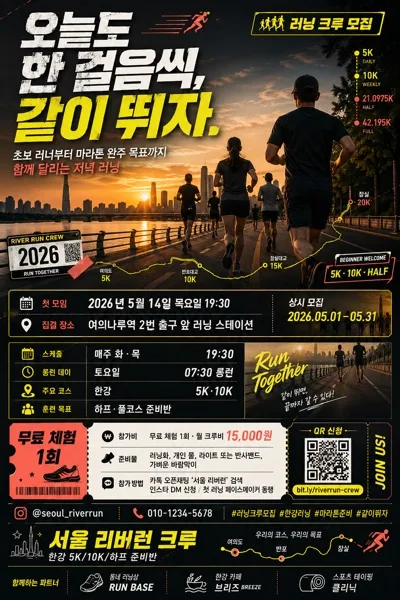 마라톤·러닝 크루 모집 포스터 AI 프롬프트 미리보기
