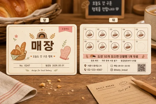 단골 쿠폰·도장카드 디자인 AI 프롬프트 미리보기