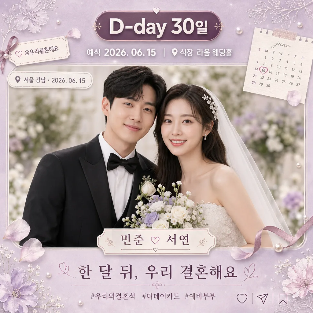 결혼식 D-day 카운트다운 카드 Prompt preview