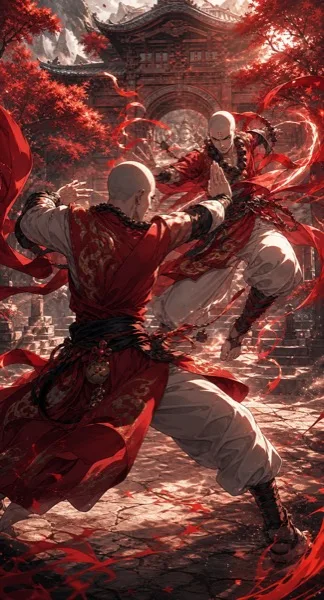 승려 대련의 동양풍 애니 일러스트 프롬프트 미리보기