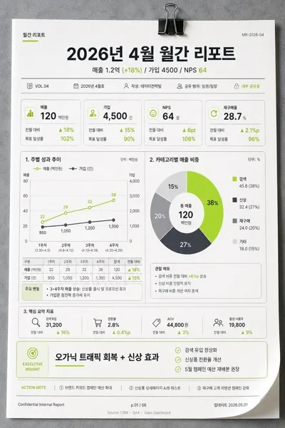 월간 리포트 디자인 (매출·KPI·인사이트) Prompt preview