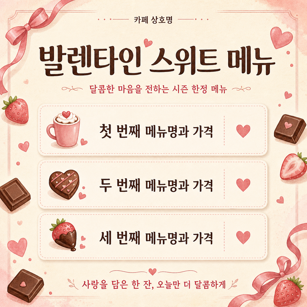 하트 메뉴 포스터 미리보기