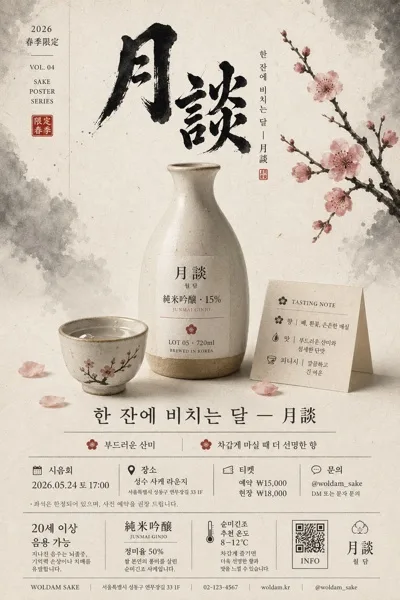 사케 광고 포스터 (일본 미니멀) AI 프롬프트 미리보기