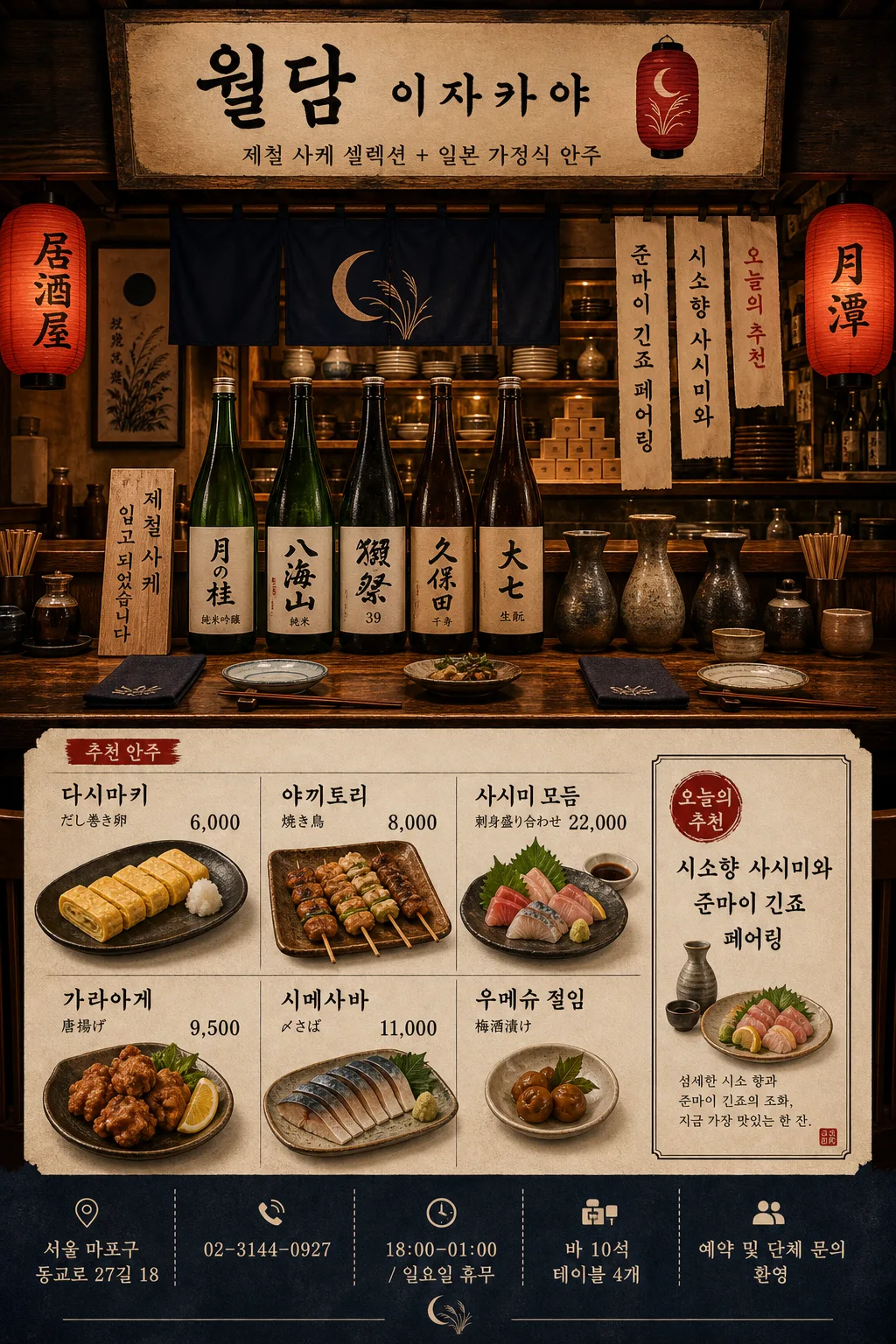사케 이자카야 메뉴·매장 비주얼 Prompt preview