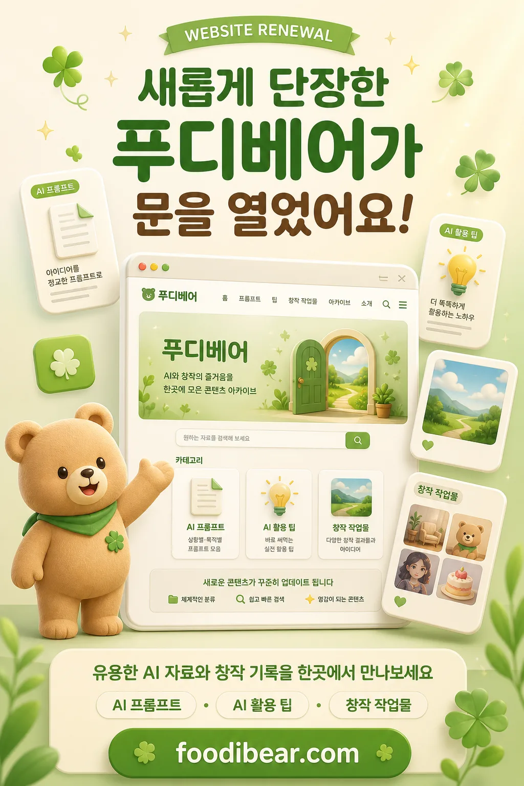 AI 프롬프트 아카이브 웹사이트 리뉴얼 오픈 홍보 포스터 프롬프트 미리보기