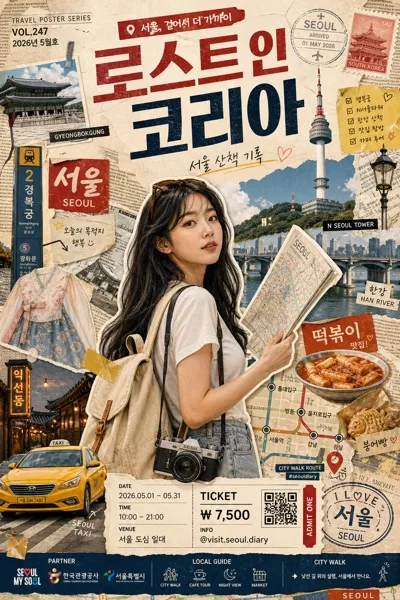 외국인 관광객 여행 포스터 콜라주 AI 프롬프트 미리보기