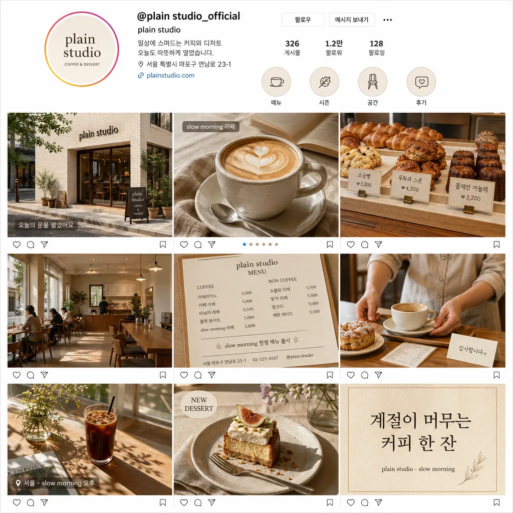 카페 인스타그램 9그리드 목업 Prompt preview