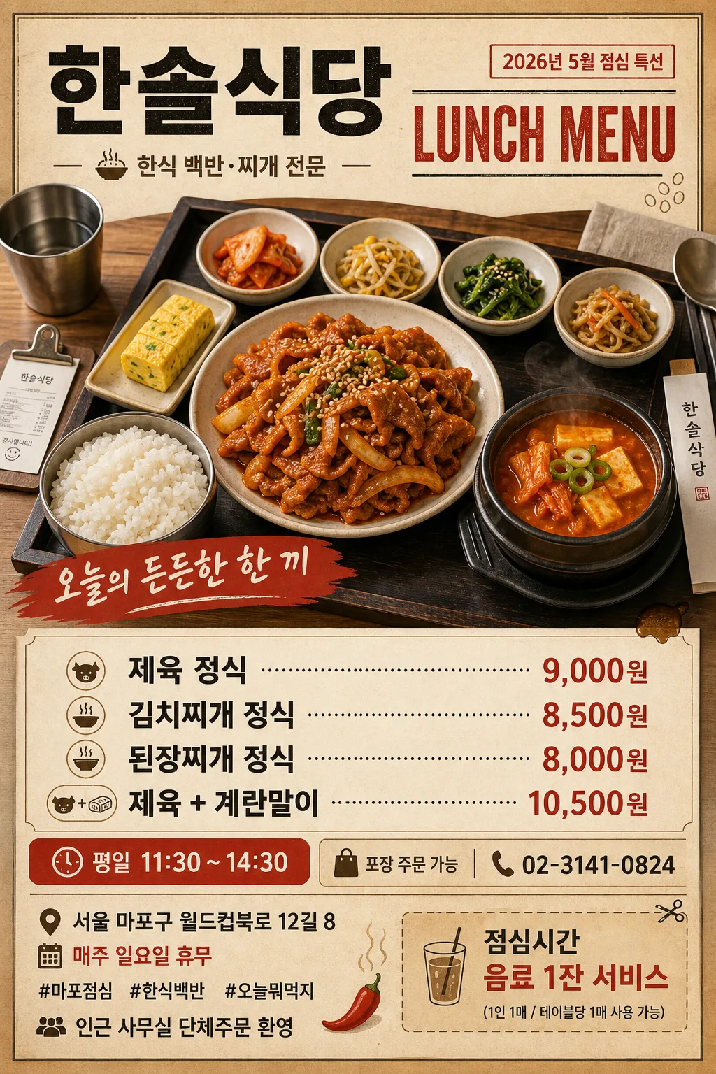 로컬 식당 런치메뉴 광고 포스터 Prompt preview