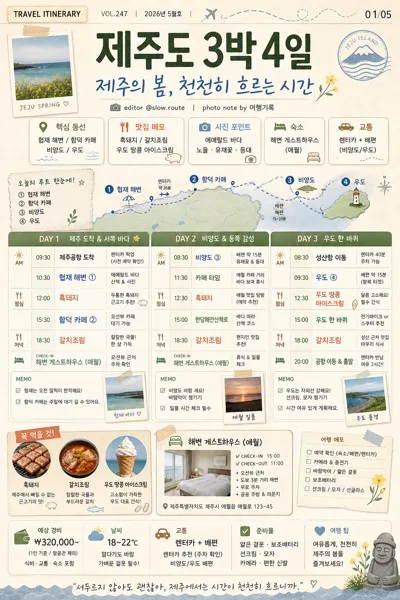 여행 카드뉴스·일정표 (여행기·일정 시각화) AI 프롬프트 미리보기