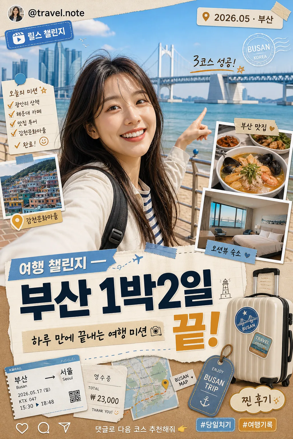 여행 챌린지 릴스 표지 Prompt preview