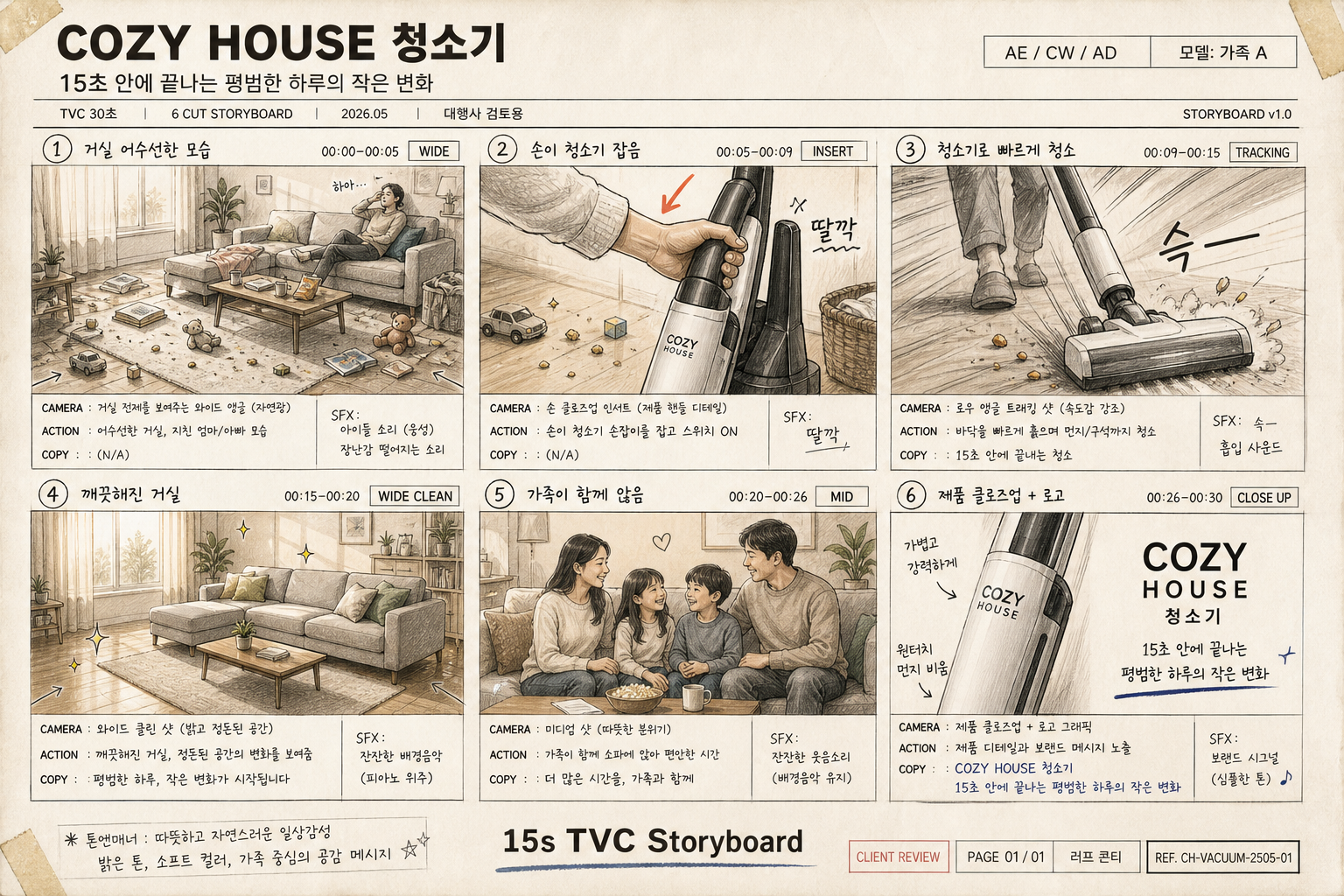TV 광고 6컷 스토리보드 미리보기