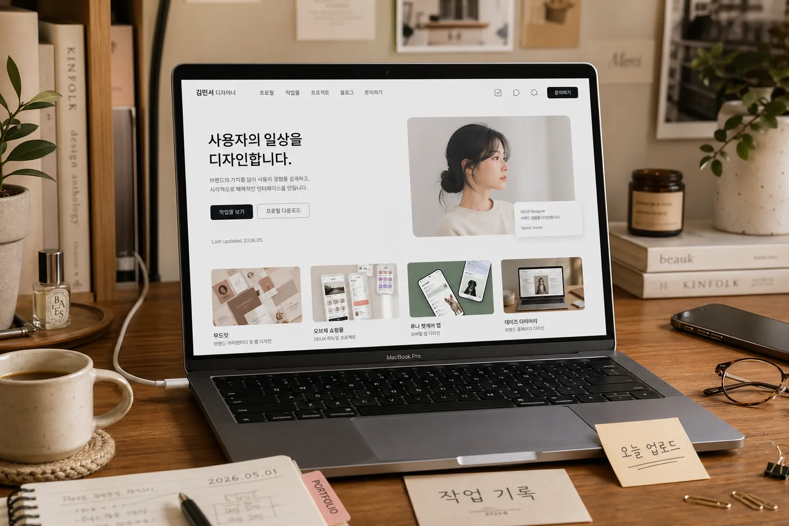 노트북·아이패드 목업 (본인 사진 박은 디바이스 목업) Prompt preview