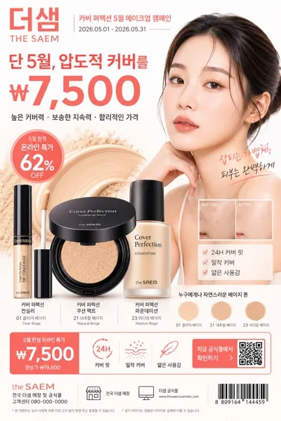 더샘 커버 메이크업 광고 AI 프롬프트 미리보기