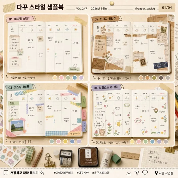 다이어리 꾸미기 시안 AI 프롬프트 미리보기