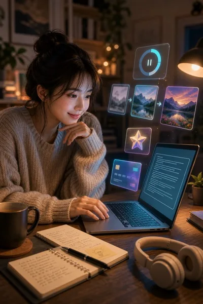 AI 이미지 프롬프트 취미를 다시 시작하는 크리에이터 데스크 일러스트 AI 프롬프트 미리보기