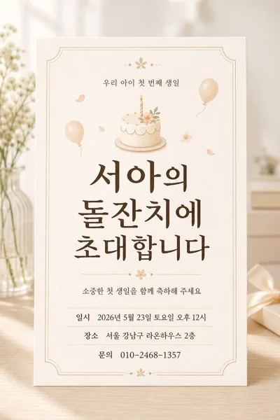 돌잔치 안내카드 AI 프롬프트 미리보기