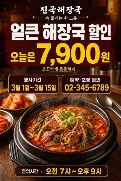 해장국 할인홍보 AI 프롬프트 미리보기