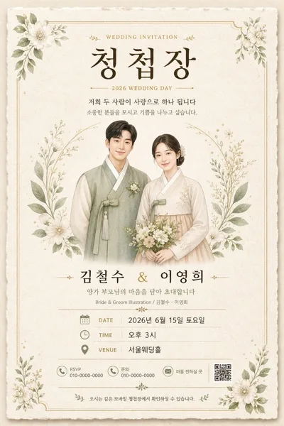 결혼 청첩장 + 커플 사진 디자인 Prompt preview