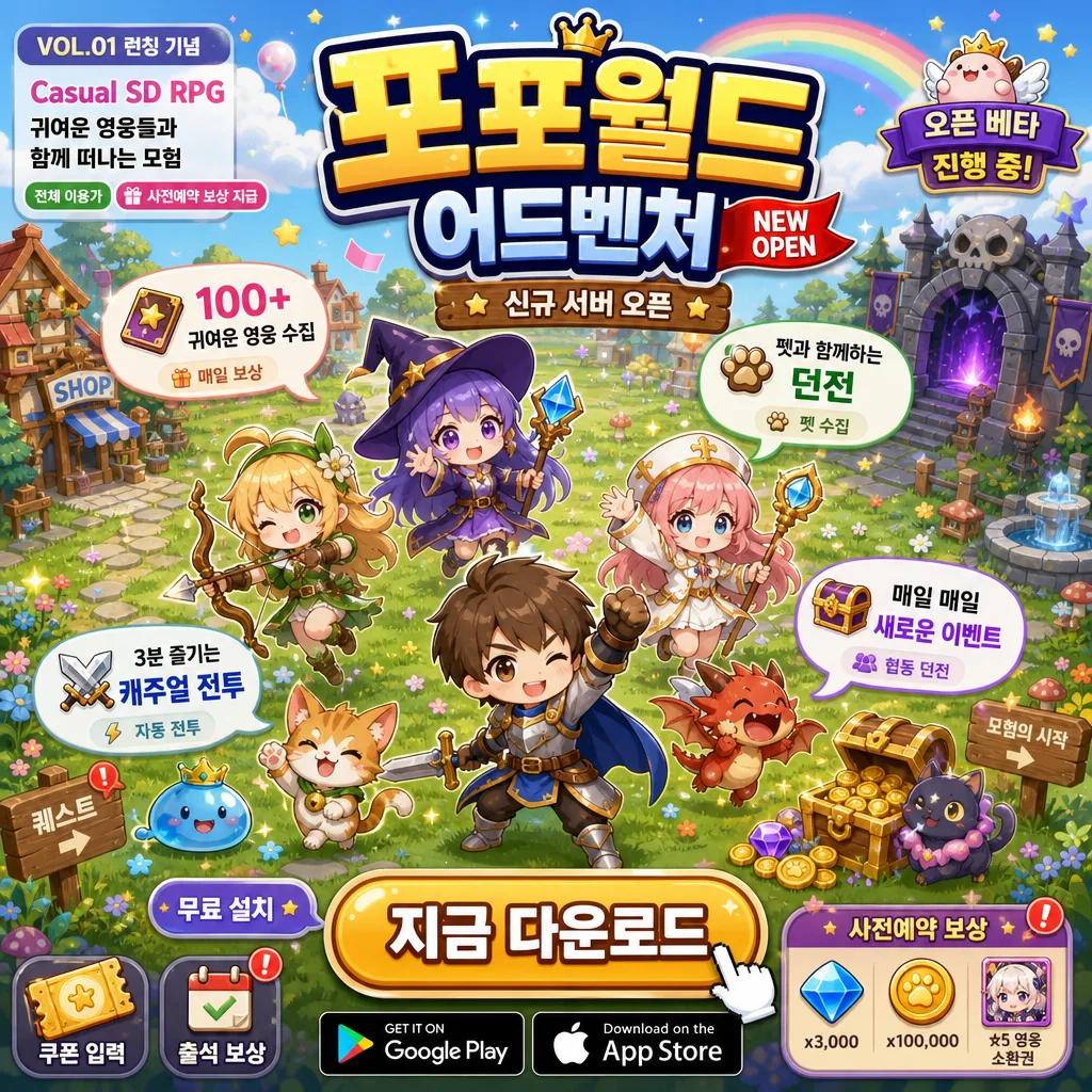 캐주얼 SD RPG 모바일 게임 광고 Prompt preview