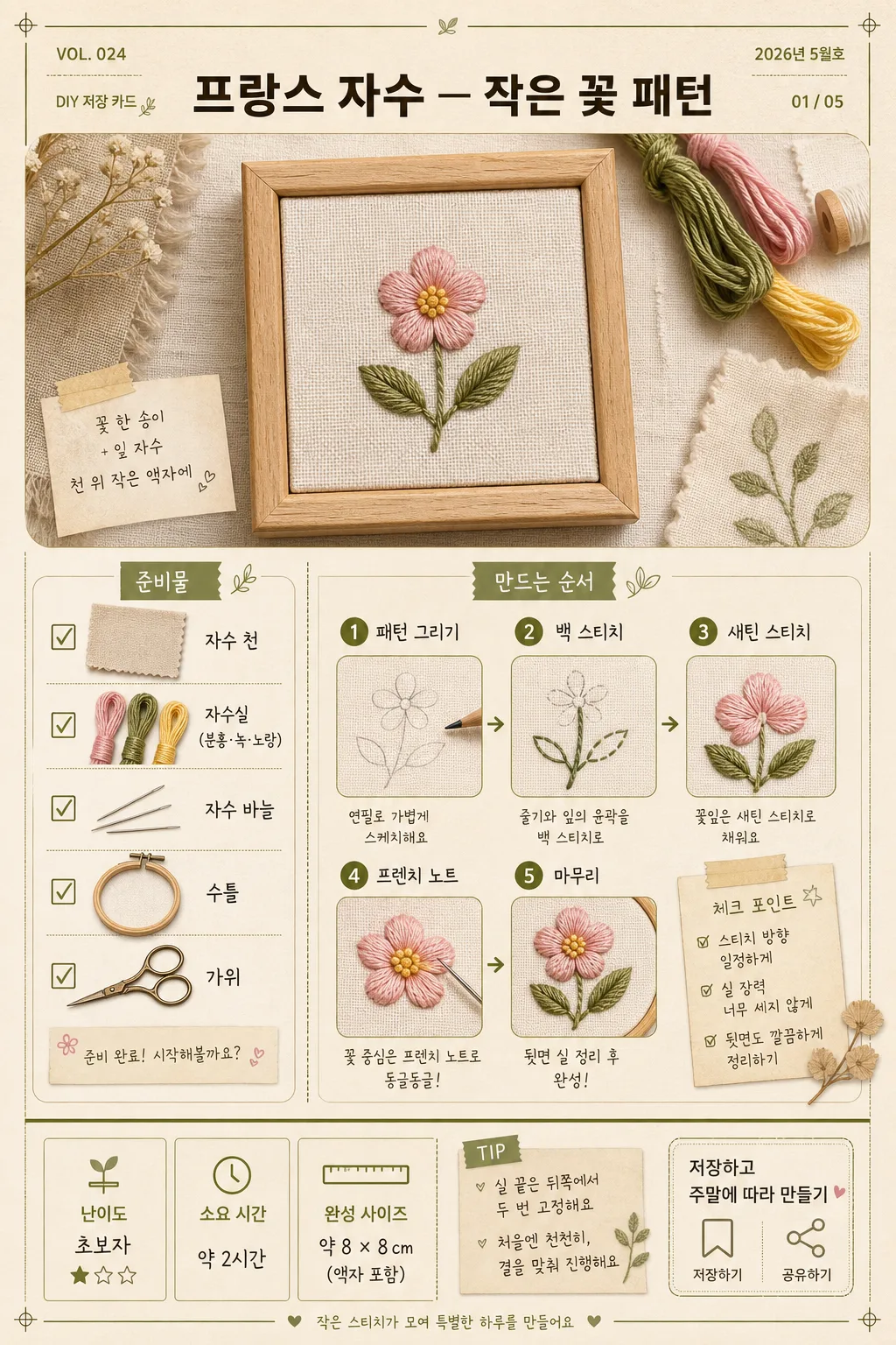 DIY·취미 가이드 카드 (종이접기·뜨개·자수) Prompt preview