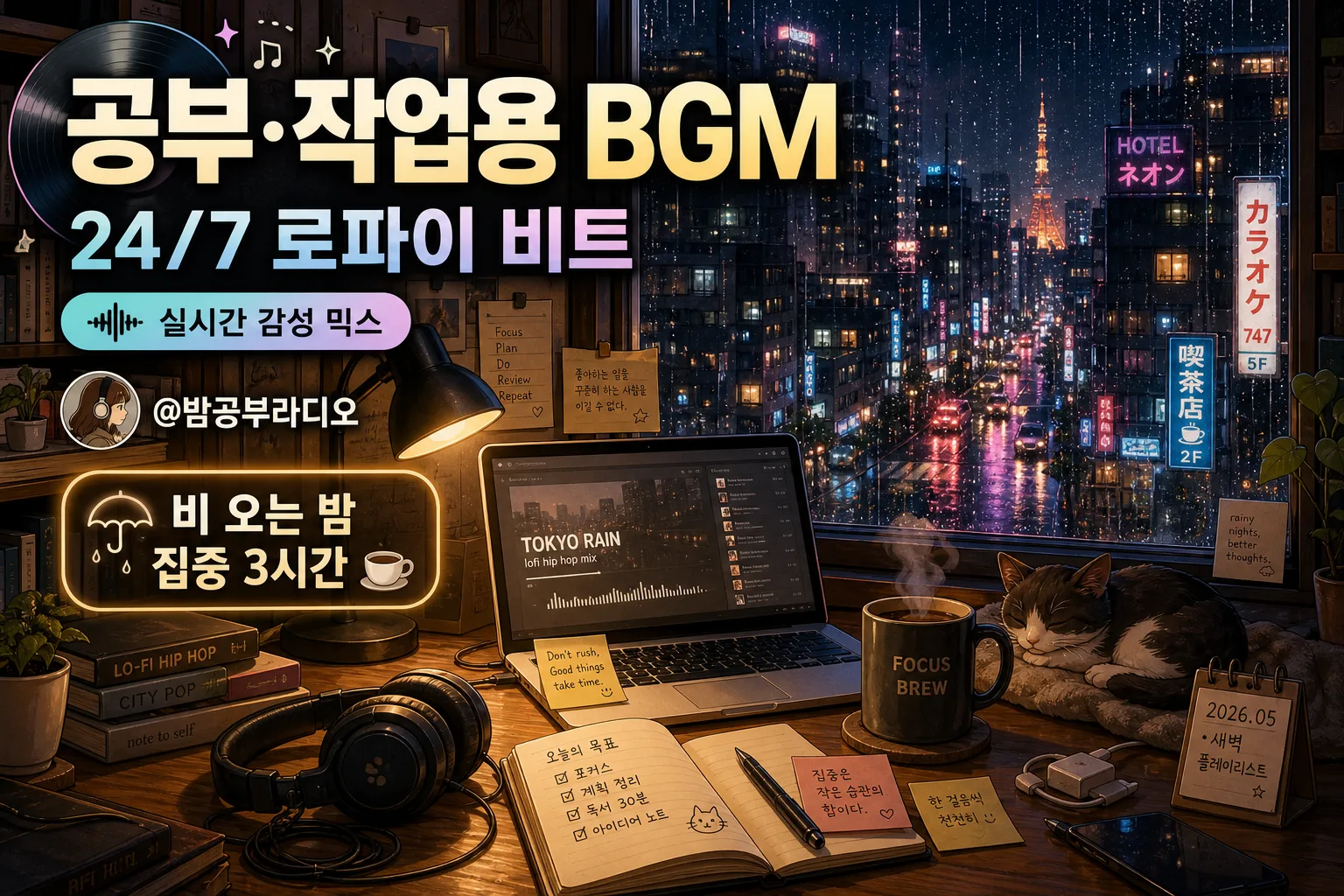 공부·작업 로파이 BGM 영상 표지 Prompt preview