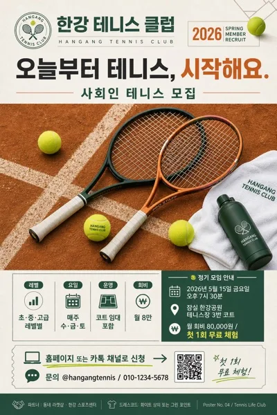 사회인 테니스 동호회 모집 포스터 AI 프롬프트 미리보기