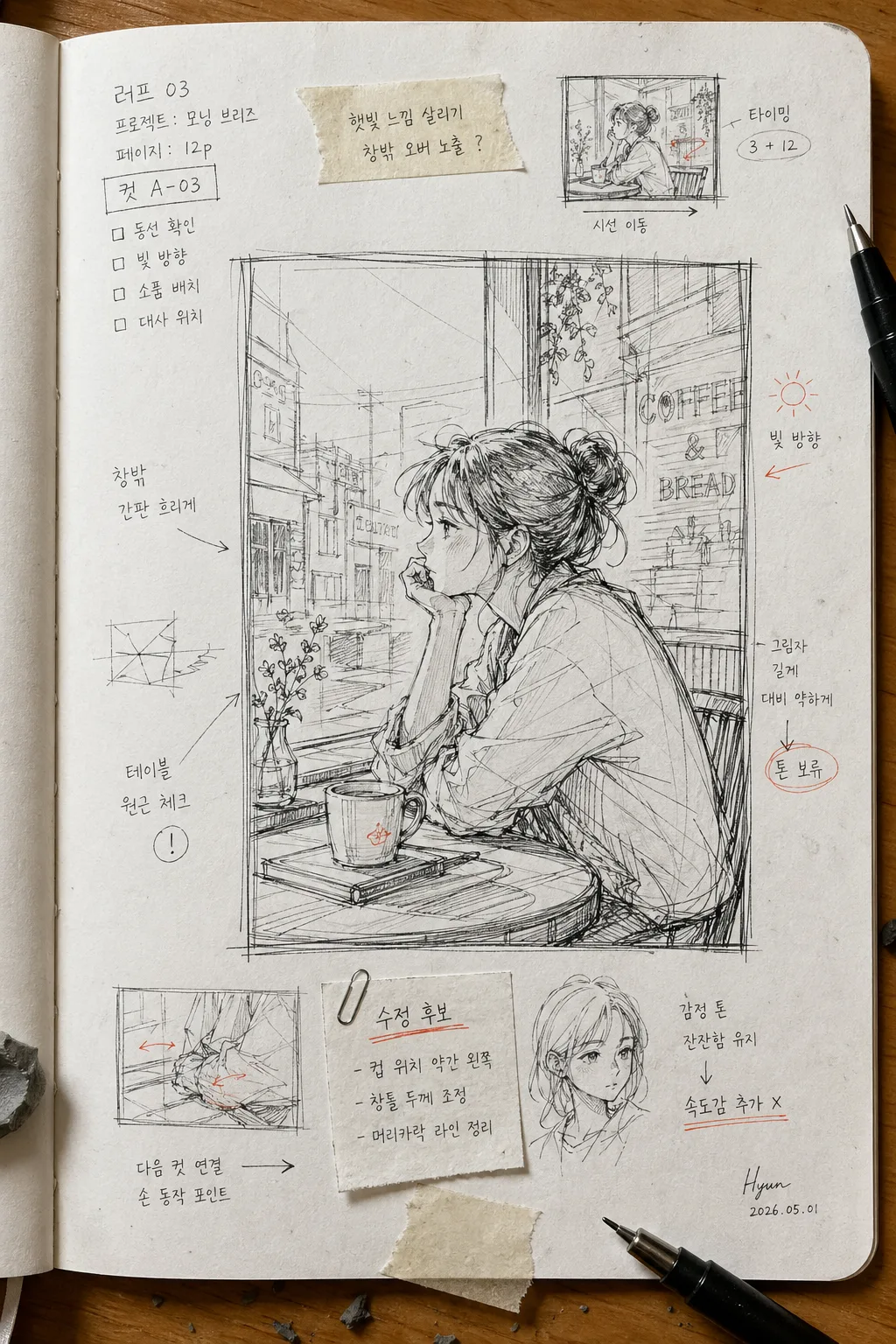 러프 펜 만화 컷 스케치 Prompt preview