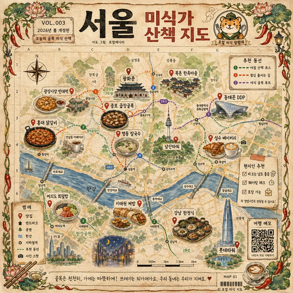 한국 도시 수채 미식 지도 Prompt preview
