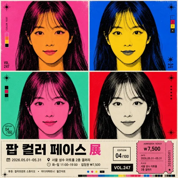 팝아트 4분할 얼굴 변형 AI 프롬프트 미리보기